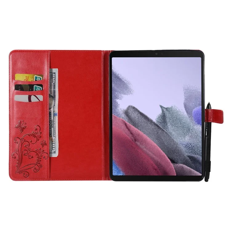 Серия планшетов KT Tablet-3 Imprinted Butterfly Auto Wake/Sleep Кожаный чехол-кошелек со стойкой для планшета для Samsung Galaxy Tab A7 Lite 8,7 дюйма/T225/T220 - Красный