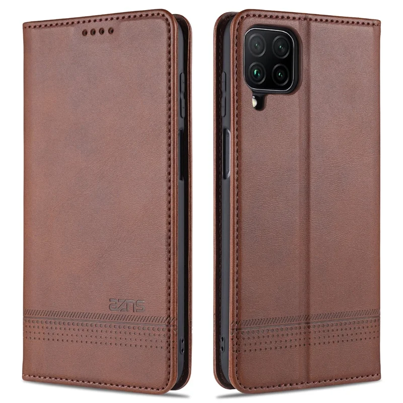 AZNS Wallet Design PU Leather Shockproof  Phone Cover Case for Samsung Galaxy M32 (Global Version) - Coffee