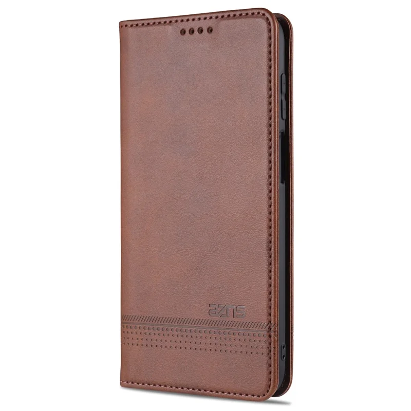 AZNS Wallet Design PU Leather Shockproof  Phone Cover Case for Samsung Galaxy M32 (Global Version) - Coffee