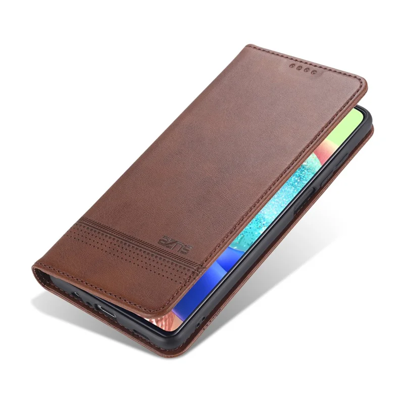 AZNS Wallet Design PU Leather Shockproof  Phone Cover Case for Samsung Galaxy M32 (Global Version) - Coffee
