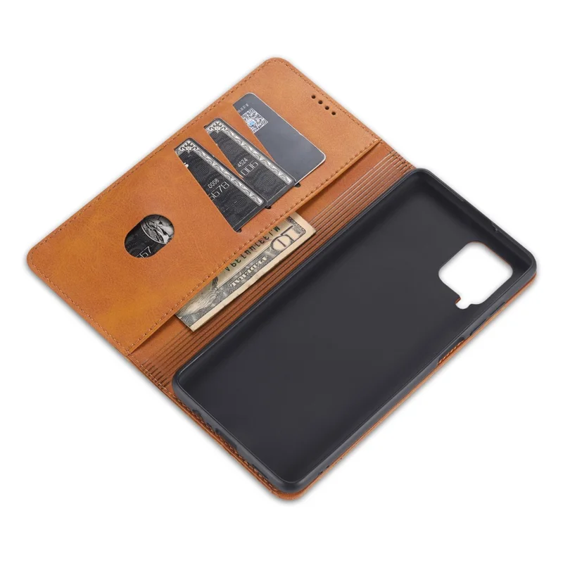 AZNS Wallet Design PU Leather Shockproof  Phone Cover Case for Samsung Galaxy M32 (Global Version) - Coffee