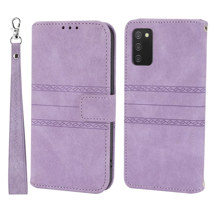 Imprint Pattern Leather Phone Stand Wallet Cover Protective Shell for Samsung Galaxy A03s (166.5 x 75.98 x 9.14mm) - Light Purple