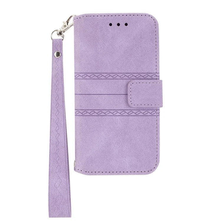 Imprint Pattern Leather Phone Stand Wallet Cover Protective Shell for Samsung Galaxy A03s (166.5 x 75.98 x 9.14mm) - Light Purple