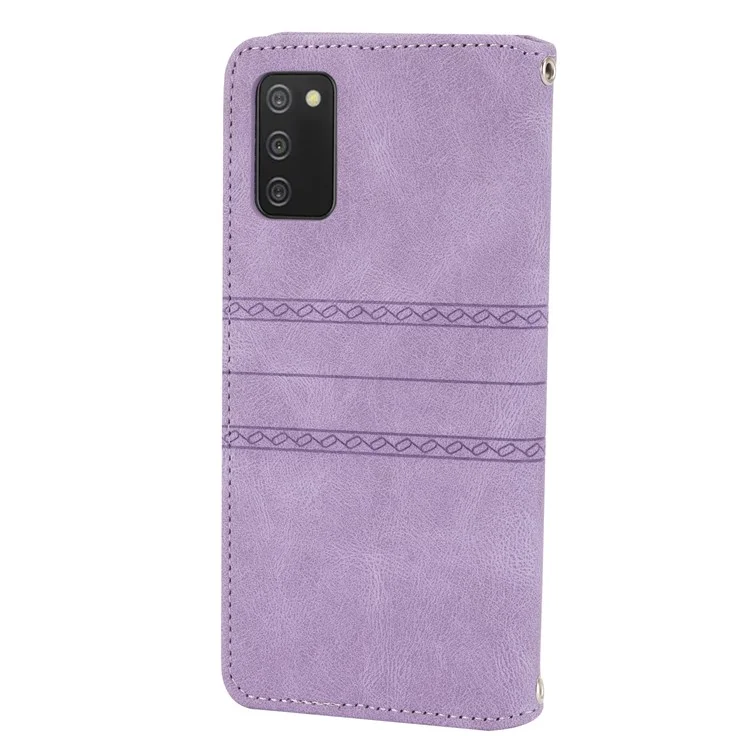Imprint Pattern Leather Phone Stand Wallet Cover Protective Shell for Samsung Galaxy A03s (166.5 x 75.98 x 9.14mm) - Light Purple