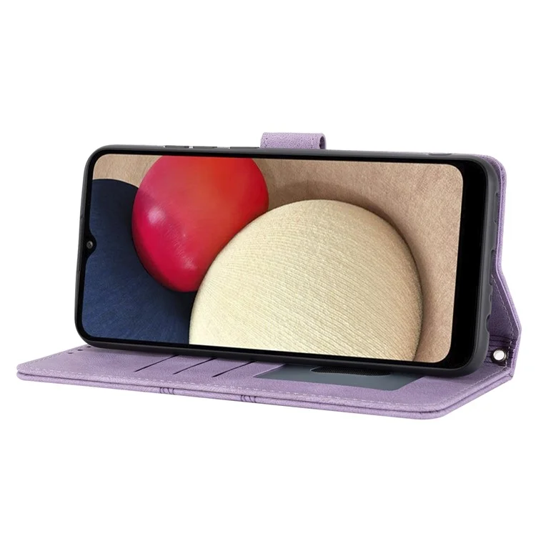 Imprint Pattern Leather Phone Stand Wallet Cover Protective Shell for Samsung Galaxy A03s (166.5 x 75.98 x 9.14mm) - Light Purple