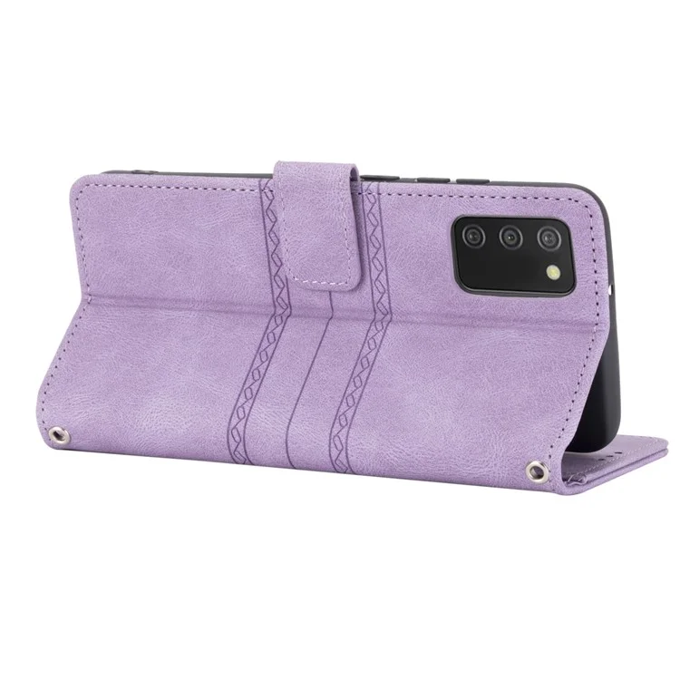 Imprint Pattern Leather Phone Stand Wallet Cover Protective Shell for Samsung Galaxy A03s (166.5 x 75.98 x 9.14mm) - Light Purple