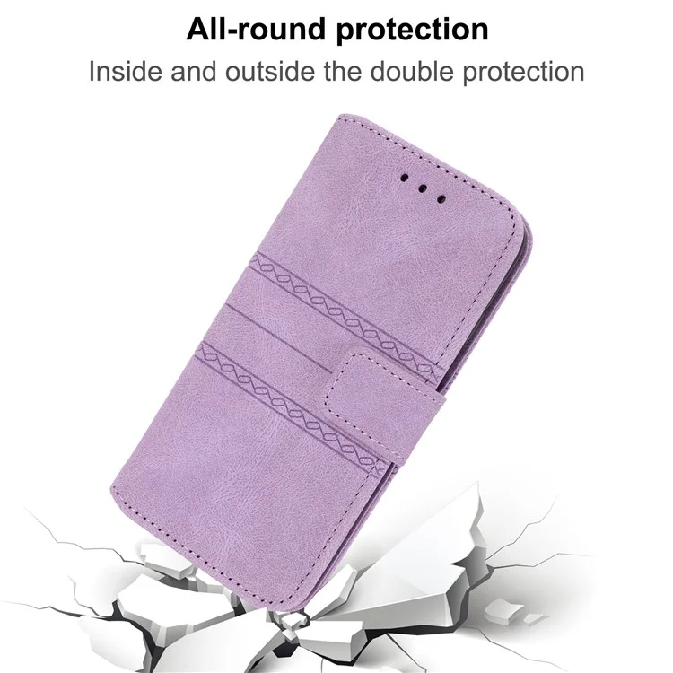Imprint Pattern Leather Phone Stand Wallet Cover Protective Shell for Samsung Galaxy A03s (166.5 x 75.98 x 9.14mm) - Light Purple