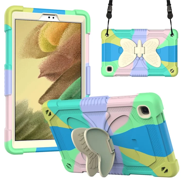 Coque De Couverture De Comprimé Contraste De Couleur De La Forme De Papillon Avec Une Bandoulière Pour Samsung Galaxy Tab A7 Lite 8,7 Pouces - Coloré / Vert