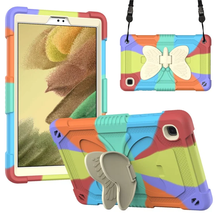 Forma De Mariposa Forma Kickstand Design Color Contraste Cubierta De Tableta Con Correa Para El Hombro Para Samsung Galaxy Tab A7 Lite 8.7-pulgada - Colorido / Rojo