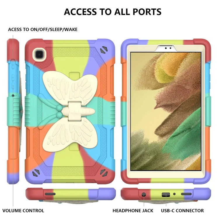 Forma De Mariposa Forma Kickstand Design Color Contraste Cubierta De Tableta Con Correa Para El Hombro Para Samsung Galaxy Tab A7 Lite 8.7-pulgada - Colorido / Rojo