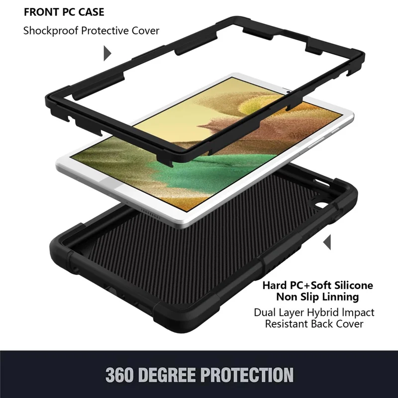 Butterfly Shape Kickstand Solid Color PC + Silicone Tablet Case Protective Shell with Shoulder Strap for Samsung Galaxy Tab A7 Lite 8.7-inch - Black