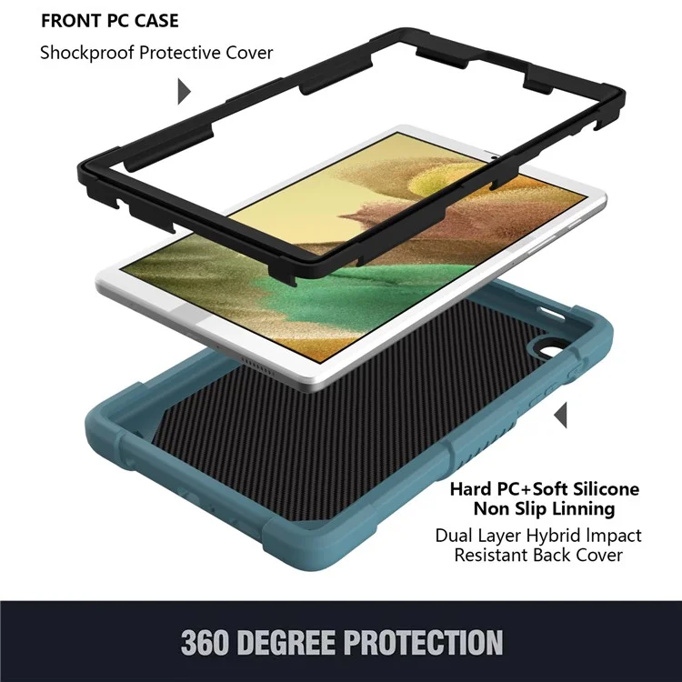 Schmetterlingförmiger Kickstand Einfarbige PC + Silikon Tablet-Schutzhülle Schutzhülle mit Schultergurt für Samsung Galaxy Tab A7 Lite 8,7 Zoll - Schwärzlichgrün