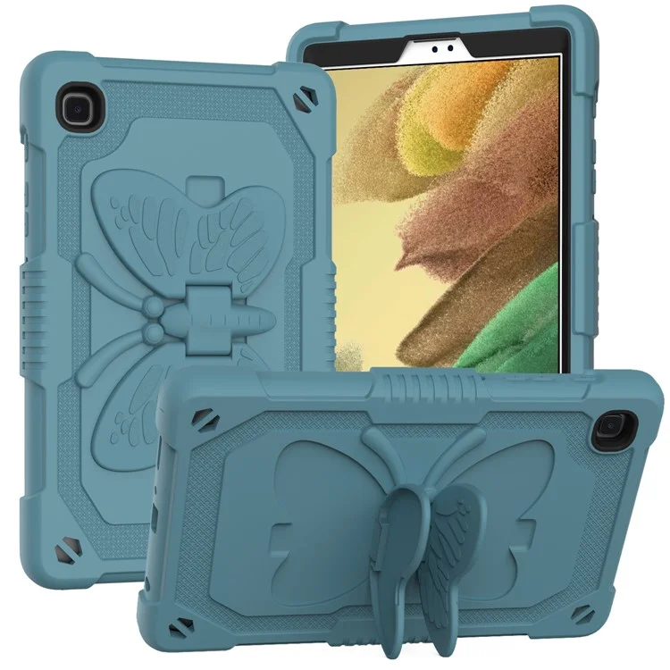 Schmetterlingförmiger Kickstand Einfarbige PC + Silikon Tablet-Schutzhülle Schutzhülle mit Schultergurt für Samsung Galaxy Tab A7 Lite 8,7 Zoll - Schwärzlichgrün