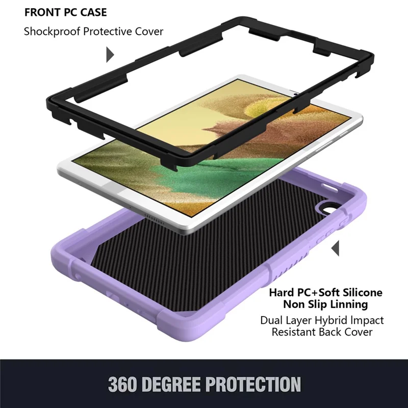 Butterfly Shape Kickstand Solid Color PC + Silicone Tablet Case Protective Shell with Shoulder Strap for Samsung Galaxy Tab A7 Lite 8.7-inch - Purple