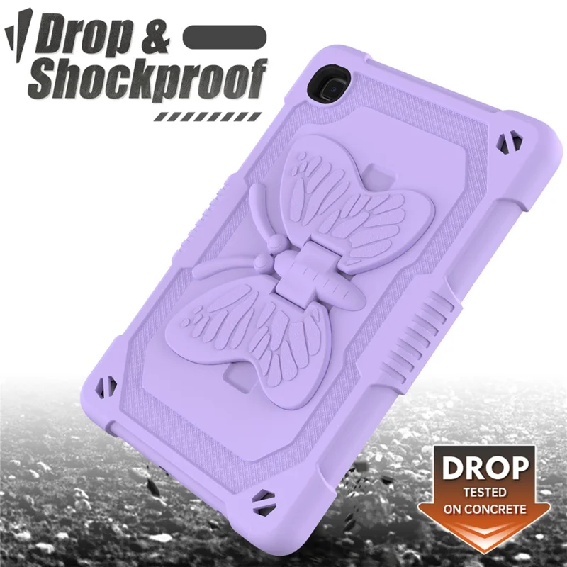 Butterfly Shape Kickstand Solid Color PC + Silicone Tablet Case Protective Shell with Shoulder Strap for Samsung Galaxy Tab A7 Lite 8.7-inch - Purple