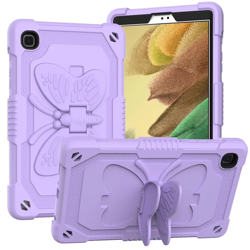 Butterfly Shape Kickstand Solid Color PC + Silicone Tablet Case Protective Shell with Shoulder Strap for Samsung Galaxy Tab A7 Lite 8.7-inch - Purple