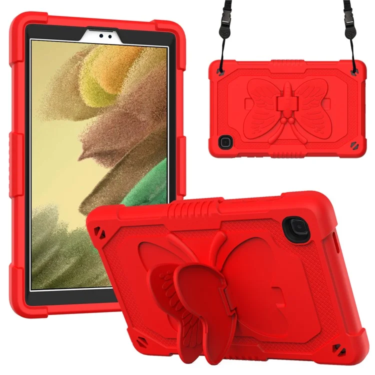Forma Farfalla Kickstand Solido Color PC + Tavoletta di Silicone Sushe Protettivo Con Spalla Per Spalla Per Samsung Galaxy Tab A7 Lite 8,7 Pollici - Rosso