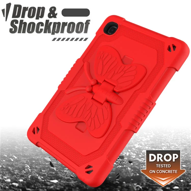 Forma Farfalla Kickstand Solido Color PC + Tavoletta di Silicone Sushe Protettivo Con Spalla Per Spalla Per Samsung Galaxy Tab A7 Lite 8,7 Pollici - Rosso