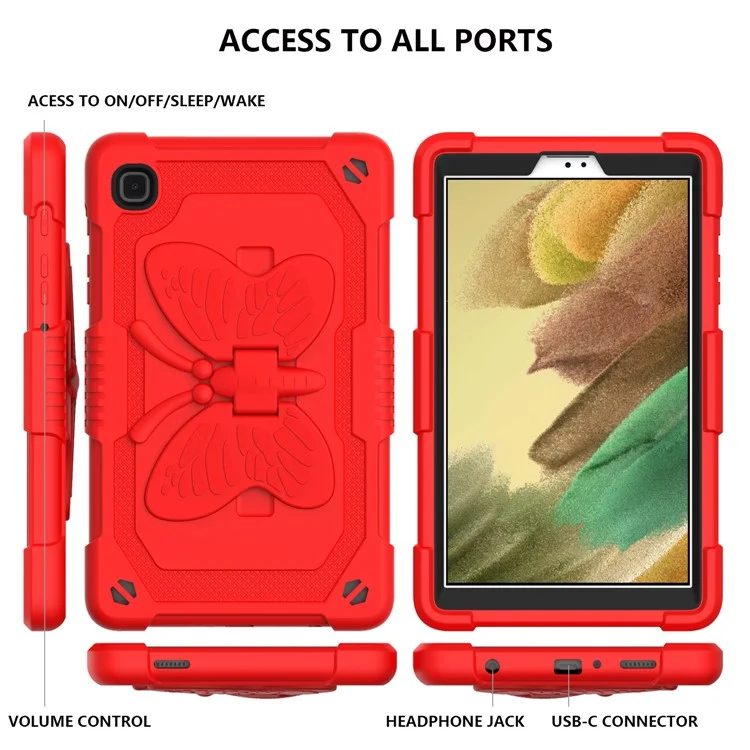 Forma Farfalla Kickstand Solido Color PC + Tavoletta di Silicone Sushe Protettivo Con Spalla Per Spalla Per Samsung Galaxy Tab A7 Lite 8,7 Pollici - Rosso