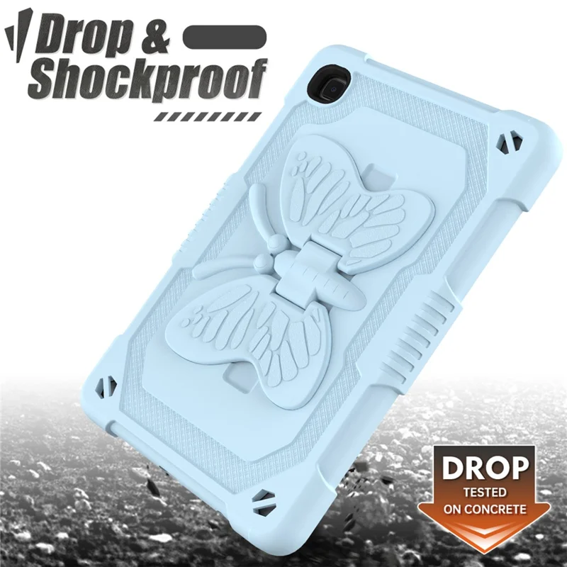 Butterfly Shape Kickstand Solid Color PC + Silicone Tablet Case Protective Shell with Shoulder Strap for Samsung Galaxy Tab A7 Lite 8.7-inch - Blue