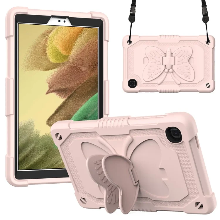 Forma Farfalla Kickstand Solido Color PC + Tavoletta di Silicone Sushe Protettivo Con Spalla Per Spalla Per Samsung Galaxy Tab A7 Lite 8,7 Pollici - Rosa