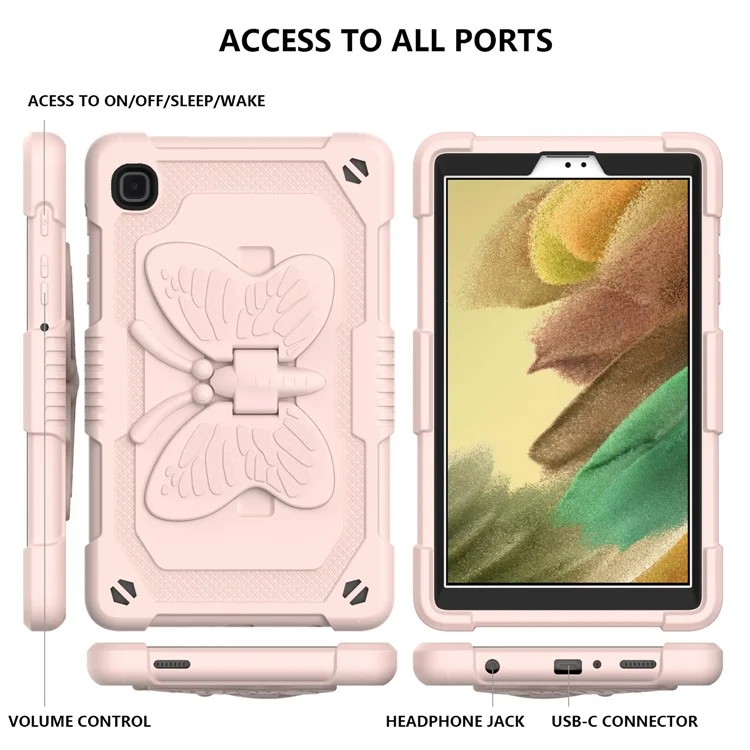 Forma Farfalla Kickstand Solido Color PC + Tavoletta di Silicone Sushe Protettivo Con Spalla Per Spalla Per Samsung Galaxy Tab A7 Lite 8,7 Pollici - Rosa