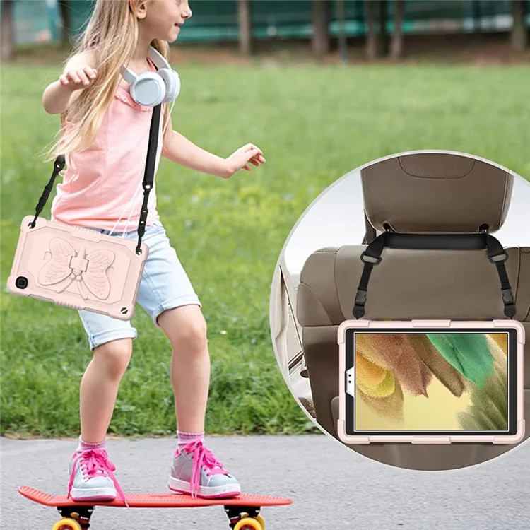 Forma Farfalla Kickstand Solido Color PC + Tavoletta di Silicone Sushe Protettivo Con Spalla Per Spalla Per Samsung Galaxy Tab A7 Lite 8,7 Pollici - Rosa