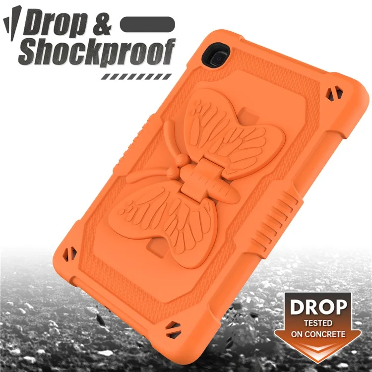 Schmetterlingsform Kickstand Festkörperpc + Silikon Tablette Hülle Schutzhülle Mit Schultergurt Für Samsung Galaxy Tab A7 Lite 8,7 Zoll - Orange