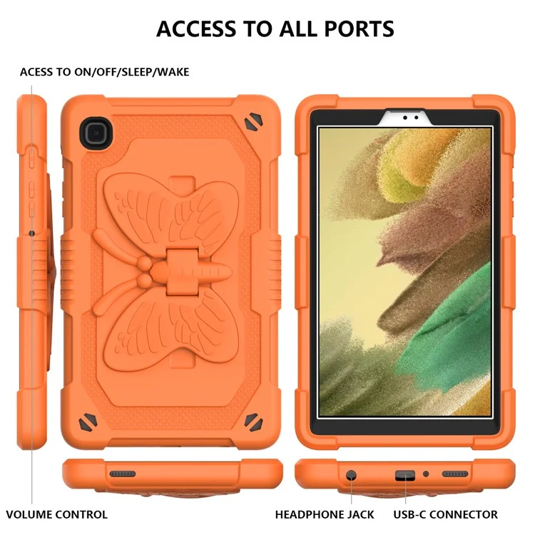 Schmetterlingsform Kickstand Festkörperpc + Silikon Tablette Hülle Schutzhülle Mit Schultergurt Für Samsung Galaxy Tab A7 Lite 8,7 Zoll - Orange
