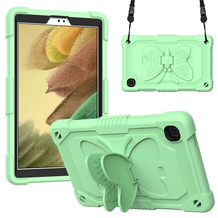 Forma Farfalla Kickstand Solido Color PC + Tavoletta di Silicone Sushe Protettivo Con Spalla Per Spalla Per Samsung Galaxy Tab A7 Lite 8,7 Pollici - Verde