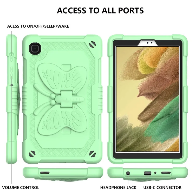 Forma Farfalla Kickstand Solido Color PC + Tavoletta di Silicone Sushe Protettivo Con Spalla Per Spalla Per Samsung Galaxy Tab A7 Lite 8,7 Pollici - Verde