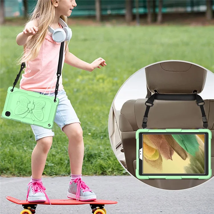 Forma Farfalla Kickstand Solido Color PC + Tavoletta di Silicone Sushe Protettivo Con Spalla Per Spalla Per Samsung Galaxy Tab A7 Lite 8,7 Pollici - Verde