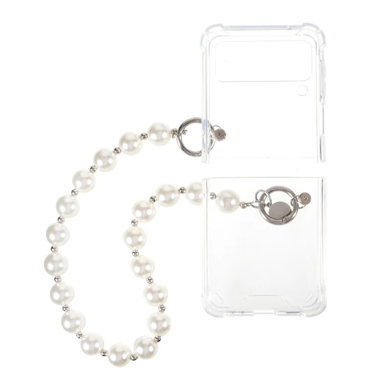 Pearl Chain Bracelet Strap Transparent PC+ TPU Hybrid Case Mobile Phone Cover for Samsung Galaxy Z Flip3 5G