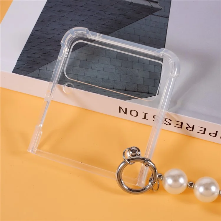 Pearl Chain Bracelet Strap Transparent PC+ TPU Hybrid Case Mobile Phone Cover for Samsung Galaxy Z Flip3 5G