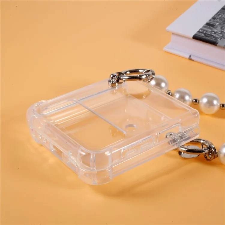 Pearl Chain Bracelet Strap Transparent PC+ TPU Hybrid Case Mobile Phone Cover for Samsung Galaxy Z Flip3 5G