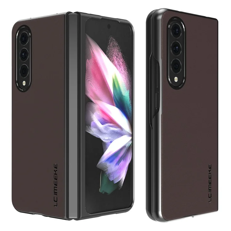 Lc. Imeeke PU PU Cuir Enduit de Téléphone Dur de Téléphone PC Anti-Drop Back Cover Shell Pour Samsung Galaxy Z Fold3 5G - Brun