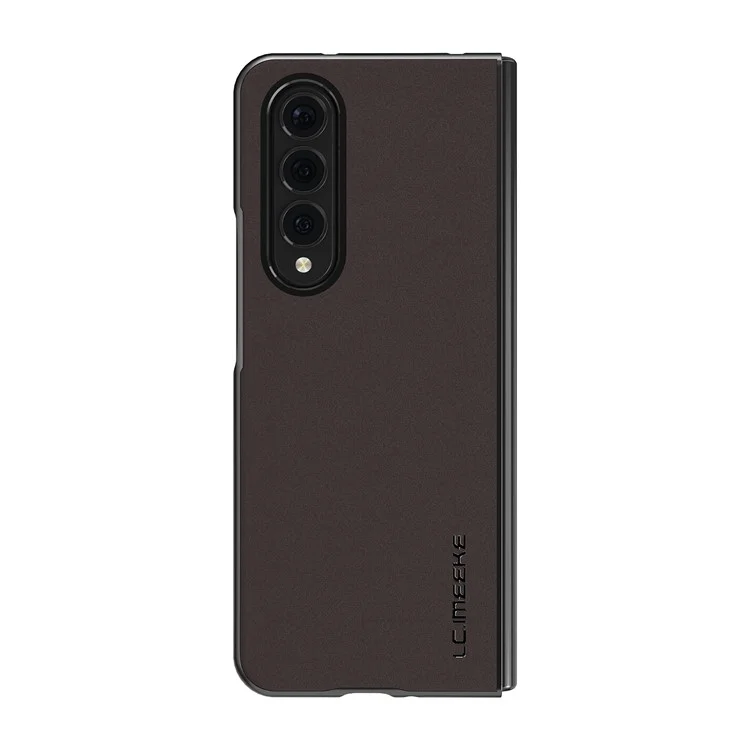 Lc. Imeeke PU PU Cuir Enduit de Téléphone Dur de Téléphone PC Anti-Drop Back Cover Shell Pour Samsung Galaxy Z Fold3 5G - Brun