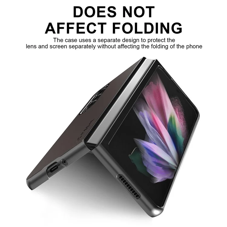 Lc. Imeeke PU PU Cuir Enduit de Téléphone Dur de Téléphone PC Anti-Drop Back Cover Shell Pour Samsung Galaxy Z Fold3 5G - Brun