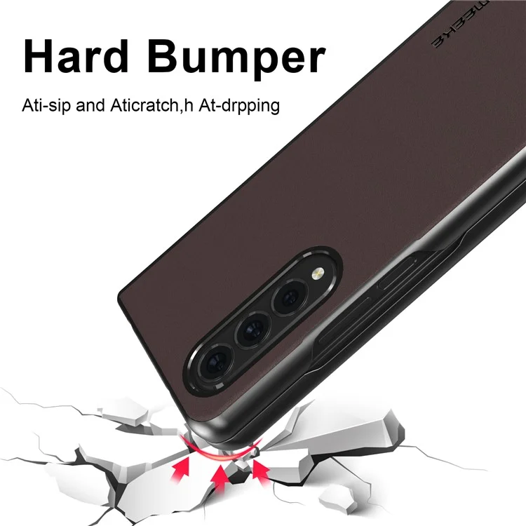 Lc. Imeeke PU PU Cuir Enduit de Téléphone Dur de Téléphone PC Anti-Drop Back Cover Shell Pour Samsung Galaxy Z Fold3 5G - Brun