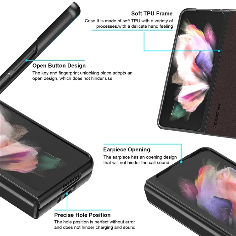 Lc. Imeeke PU PU Cuir Enduit de Téléphone Dur de Téléphone PC Anti-Drop Back Cover Shell Pour Samsung Galaxy Z Fold3 5G - Brun