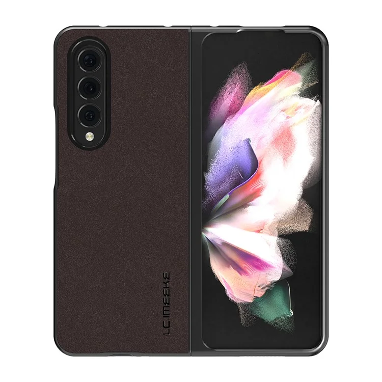 Lc. Imeeke PU PU Cuir Enduit de Téléphone Dur de Téléphone PC Anti-Drop Back Cover Shell Pour Samsung Galaxy Z Fold3 5G - Brun