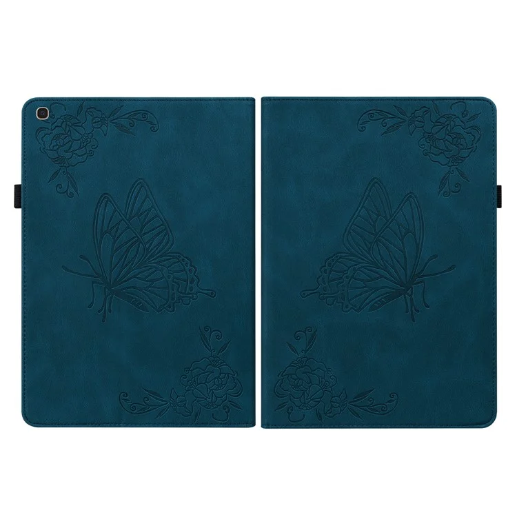 Tablet Case with Imprinted Butterfly Flower Pattern Shockproof PU Leather Stand Cards Slot Cover for Samsung Galaxy Tab A 10.1 (2019) T510 T515 - Blue