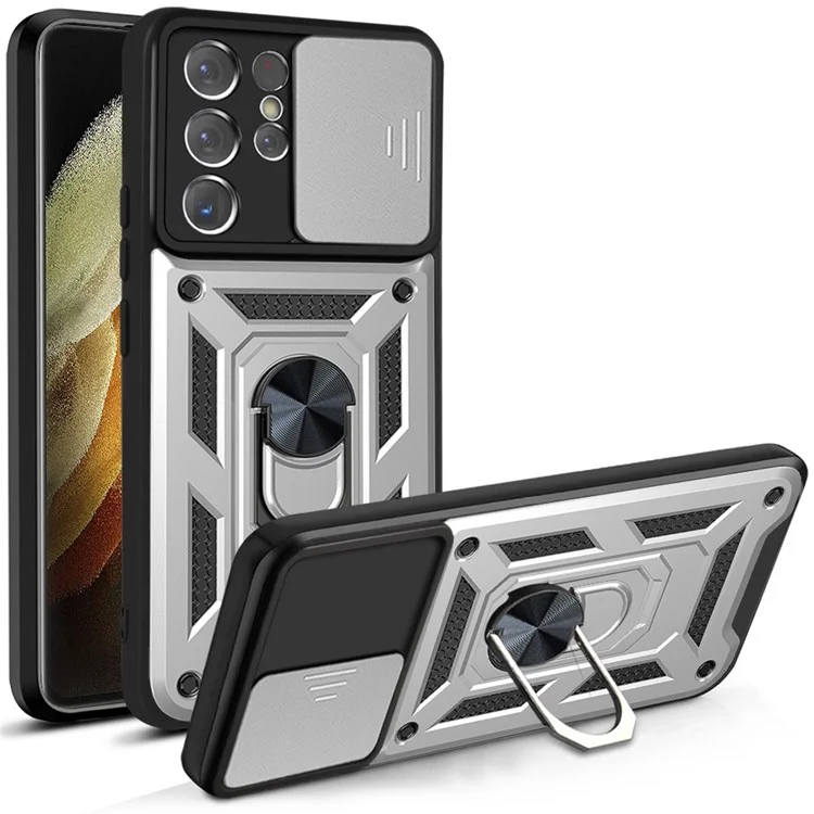 Чехол для телефона с защитой от ударов и царапин, с подставкой, для Samsung Galaxy S21 Ultra 5G - серебристый