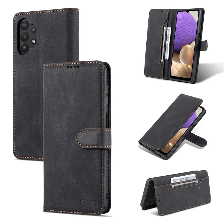 AZNS Custodia per telefono con design portafoglio antigraffio e anti-urto con supporto per Samsung Galaxy A32 5G / M32 5G - Nero 