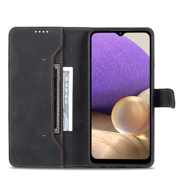 AZNS Custodia per telefono con design portafoglio antigraffio e anti-urto con supporto per Samsung Galaxy A32 5G / M32 5G - Nero 