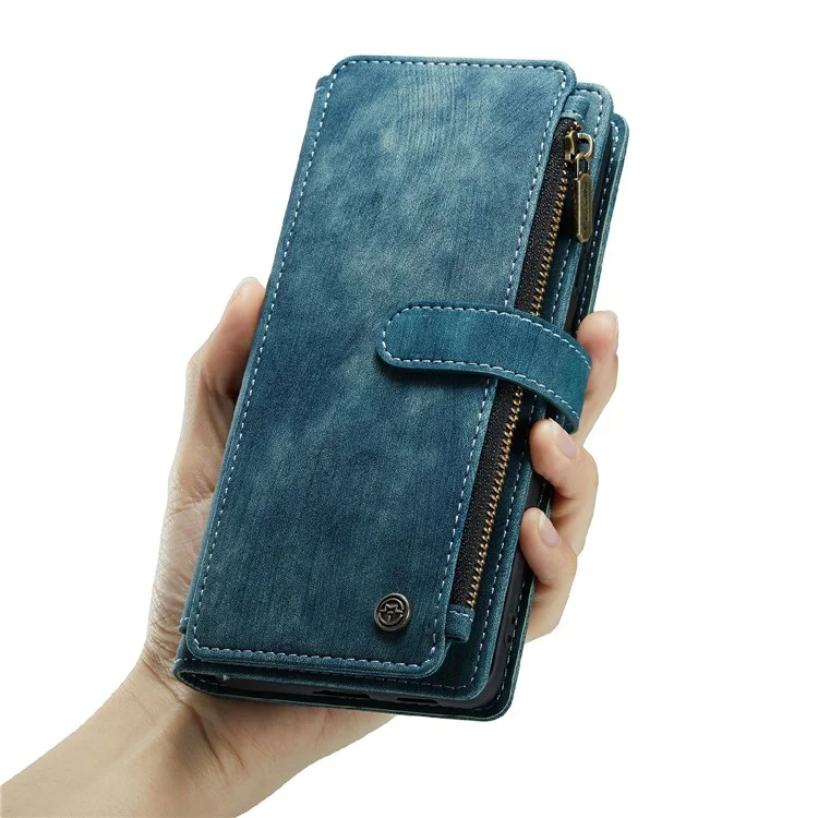CASEME C30 Funda de cartera con cremallera, resistente a los golpes, de piel de poliuretano para Samsung Galaxy S21 4G/5G - Azul