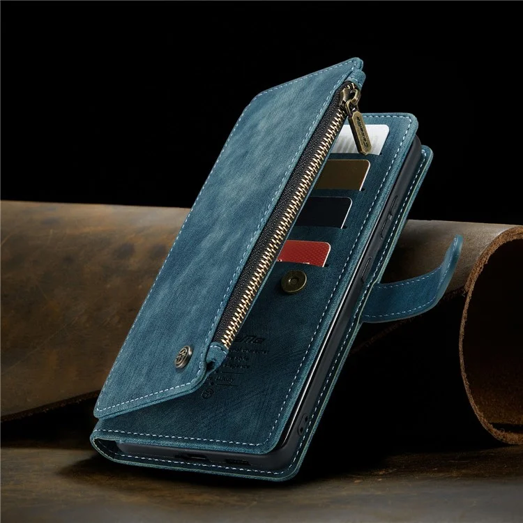 CASEME C30 Funda de cartera con cremallera, resistente a los golpes, de piel de poliuretano para Samsung Galaxy S21 4G/5G - Azul