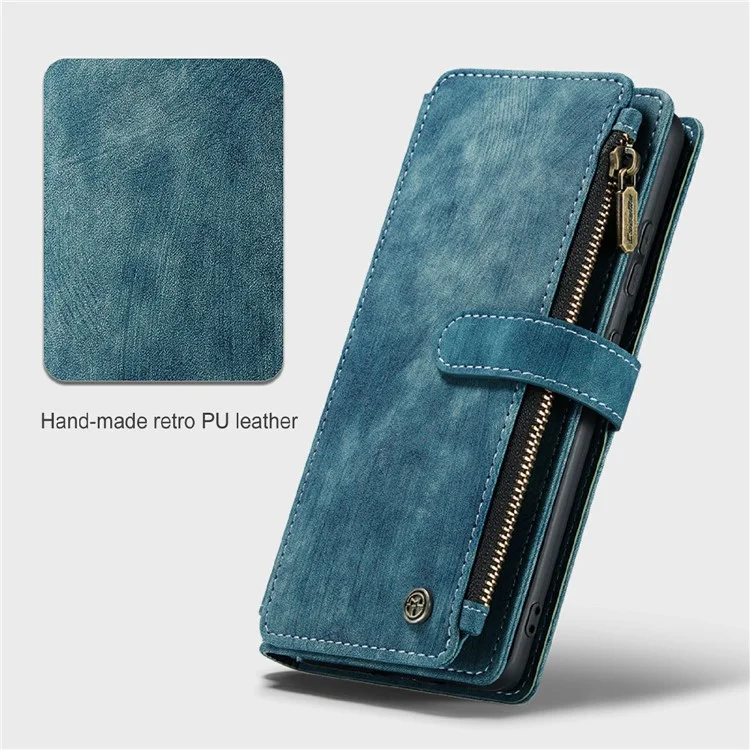 CASEME C30 Funda de cartera con cremallera, resistente a los golpes, de piel de poliuretano para Samsung Galaxy S21 4G/5G - Azul