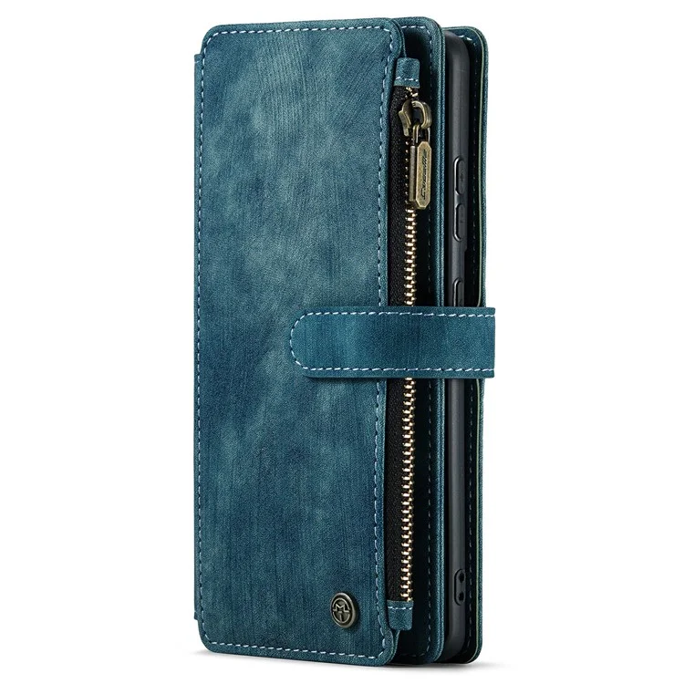 CASEME C30 Funda de cartera con cremallera, resistente a los golpes, de piel de poliuretano para Samsung Galaxy S21 4G/5G - Azul