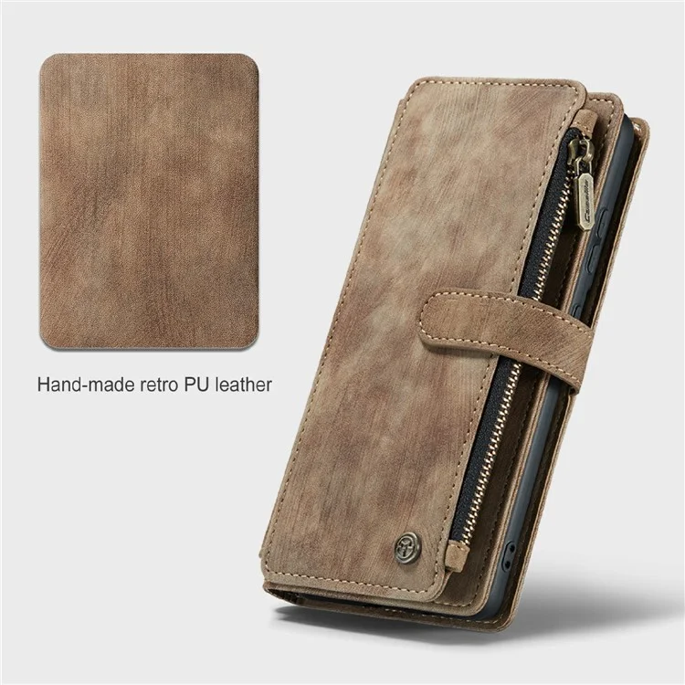 CASEME C30 Série Zipper Pocket Pocket Choff Black-in Slots de 10 Cartões TPU PU Causão Capela Capa Pele de Proteção Tape Para Samsung Galaxy S20 Plus - Castanho